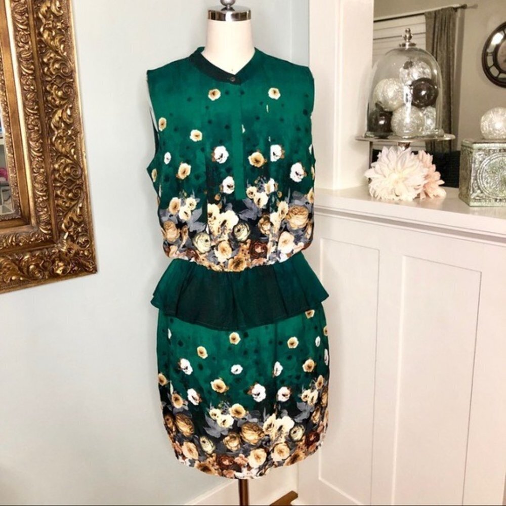 Romeo and Juliet Couture Green Floral Satin Dress Small - Picture 2 of 11